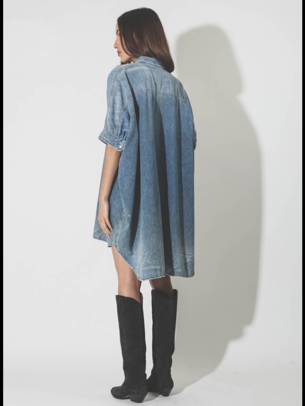 R13 Washed Blue Oversized Denim Shirt Dress - Picture 5 of 8